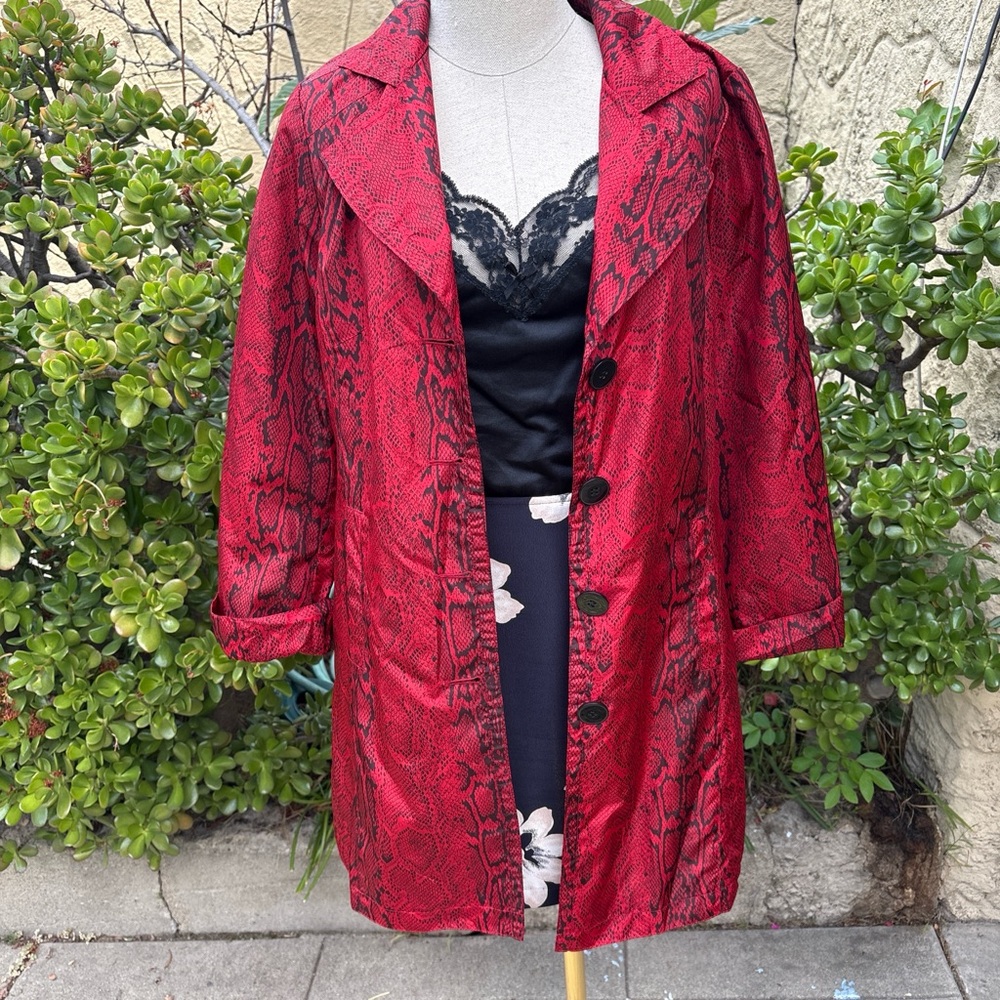 VTG Y2K Red Snake Print Lightweight Trench Coat